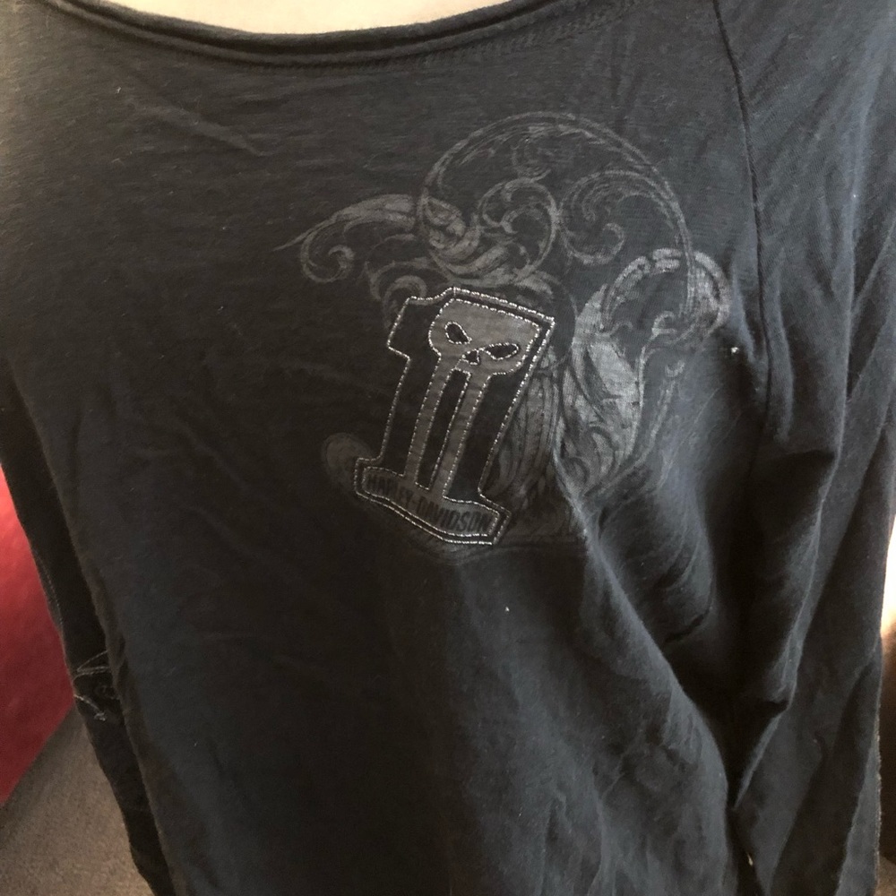 Harley Davidson plus size 3W black off shoulder willie G skull print top.